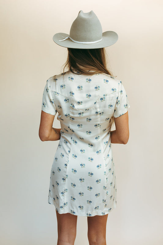 West shirt dress in Kindred Floral, studio back view showing the shoulder yoke